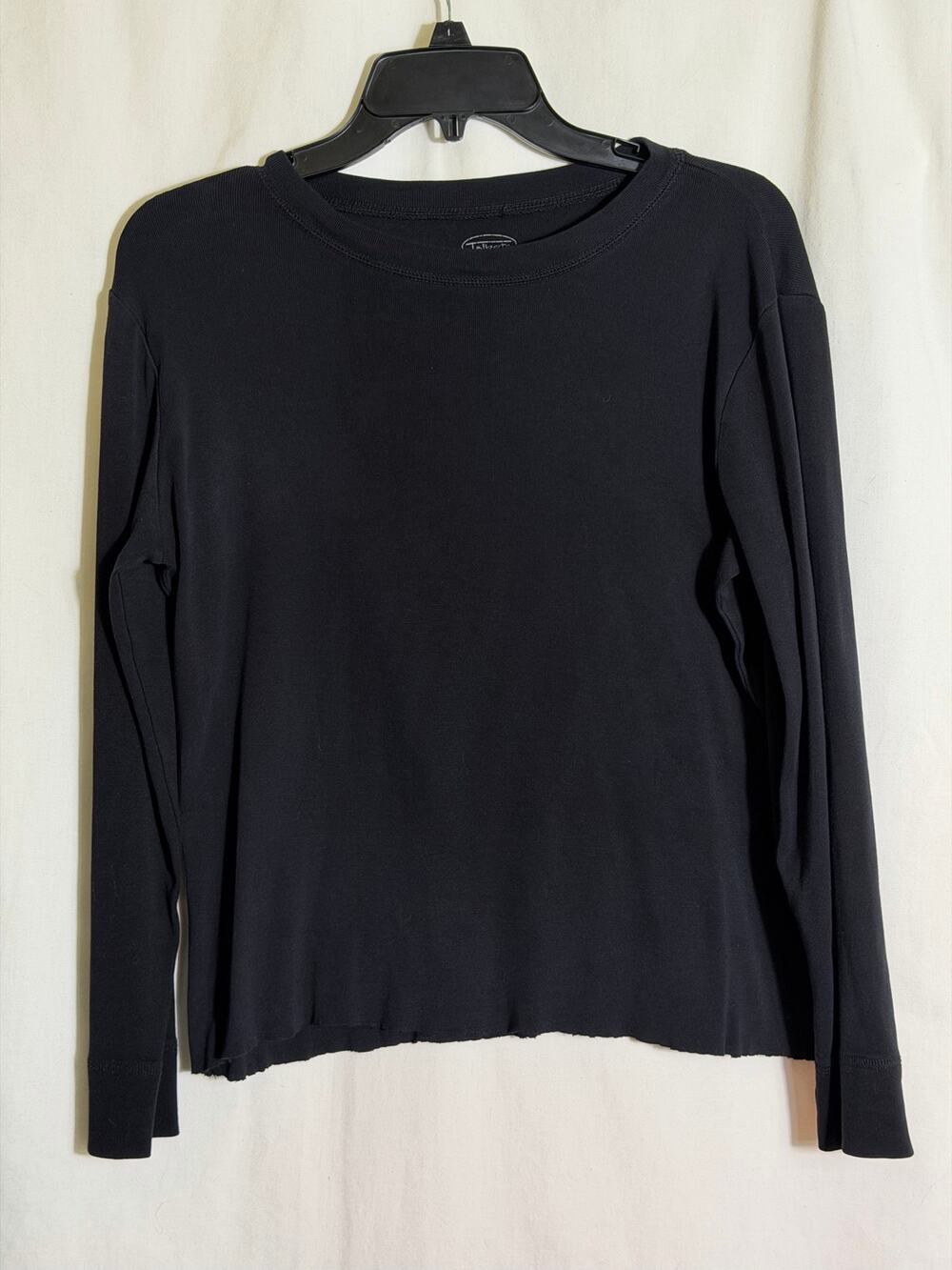 Talbots Pima Cotton Black Long Sleeve Tee Shirt Medium Raw Hem Casual Top